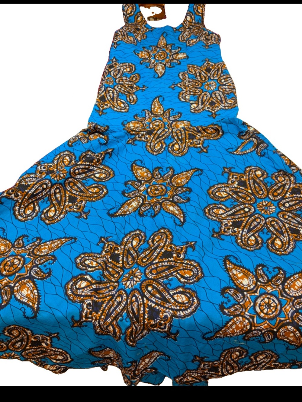 Ankara Turquoise Blue Brown Paisley Tribal COTTON AFRICAN Maxi DRESS Mermaid,  M